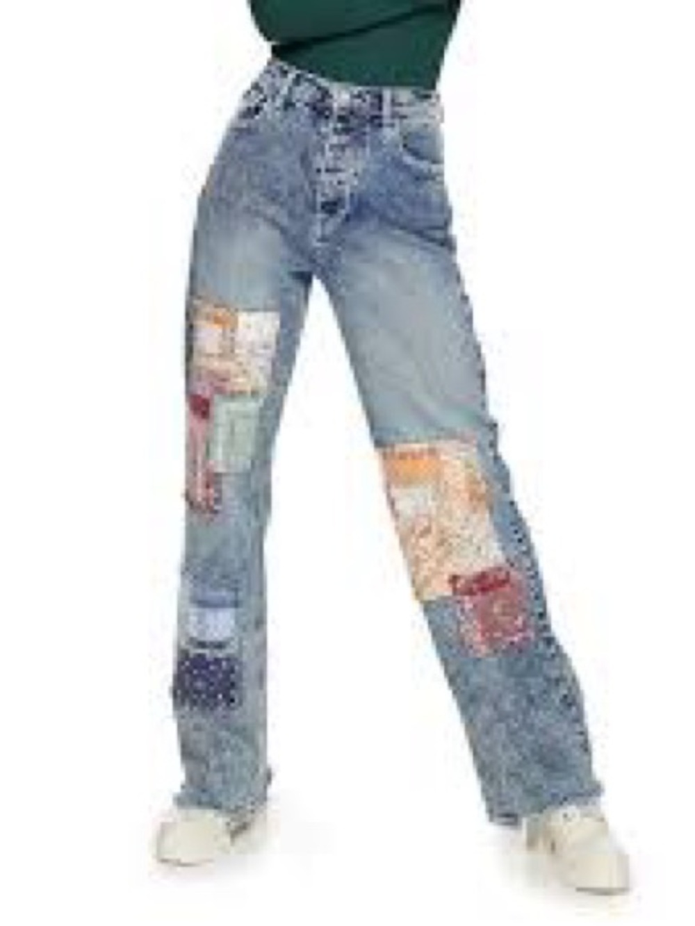 SO Light Blue Patchwork Straight-Leg Jeans